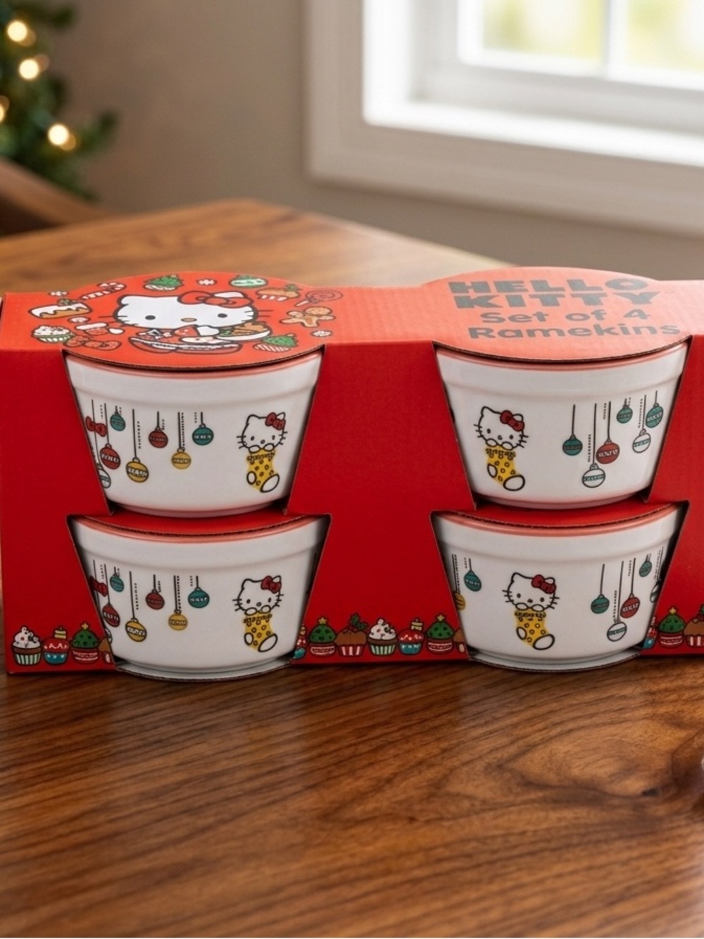 Hello Kitty Red & White Holiday Ceramic Ramekins Set